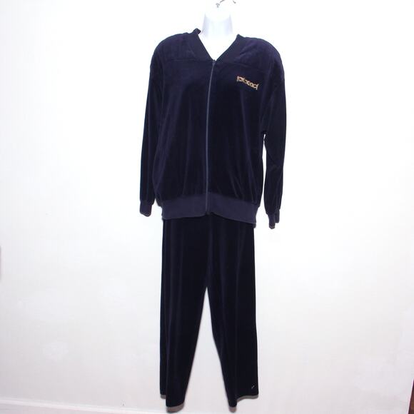 Vintage 70s 80s Blue Velour Tracksuit  Aileen Size L - Picture 1 of 10